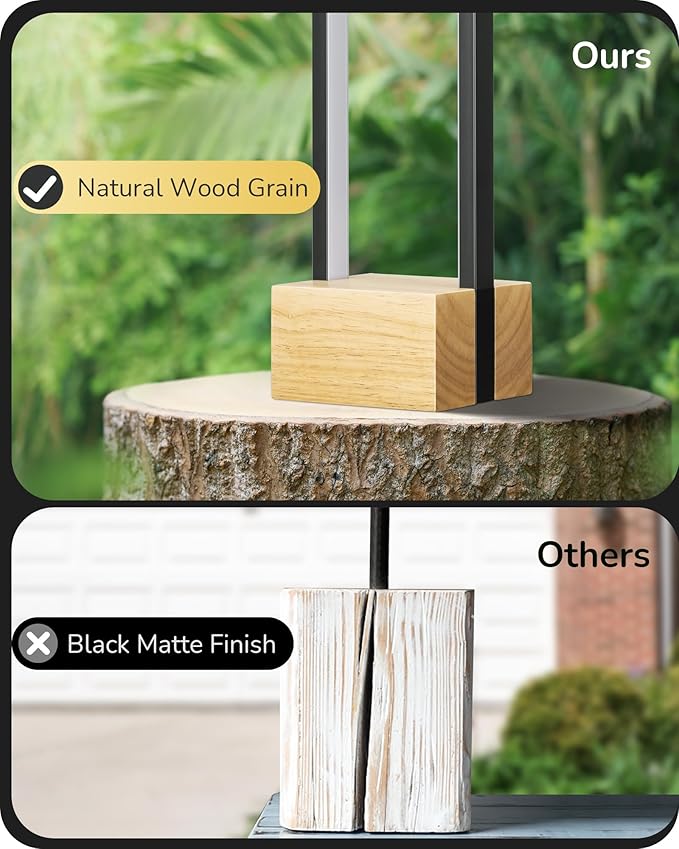 EDISHINE Modern Table Lamp, Dimmable LED Bedside Lamp with 3 Color Temps 3000K 4500K 6000K, Black Square Aluminum Frame, Complete Wooden Base, Nightstand Lamp for Bedroom