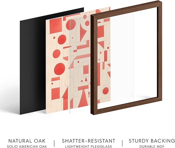 HAUS AND HUES Colorful Abstract Wall Art - Minimalist Retro Picture for Living Room Decor, Red and Pink Modern Wall Art Painting (Red Geometric, Walnut Frame, 12x16)