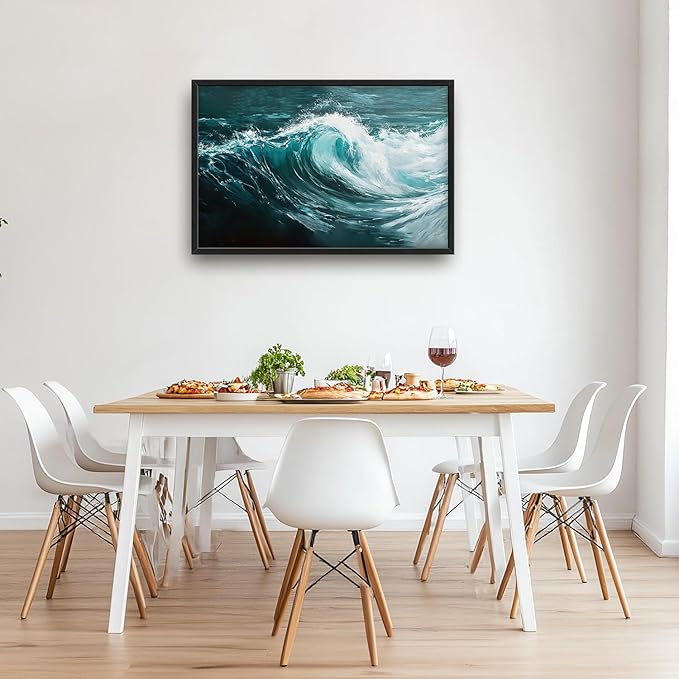SweetFox Extra Large Ocean Wave Framed Wall Art for Living Room, Coastal Sea Ocean Pictures Oversized Wall Decor Abstract Big Canvas Painting Print Artworks for Bathroom Master Bedroom 36L X 24W