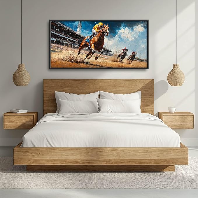 Horse Race Large Wall Art Horse Running Pictures Wall Decor Arena Canvas Animal Print Painting Modern Artwork Home Decoration for Living Room Bathroom Bedroom Office Framed 60"x30"
