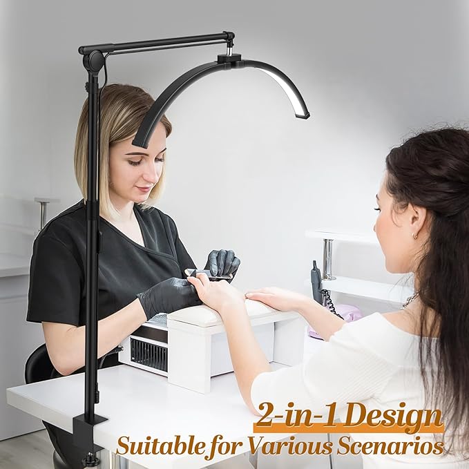 Esthetician Light, 3-Color Dimmable Lash Lamp, 308 LED Beads Shadowless Half Moon Light, Lash Foldable Floor Lamp with 360° Rotation for Beauty, Tattoo, Spotlight, Reading