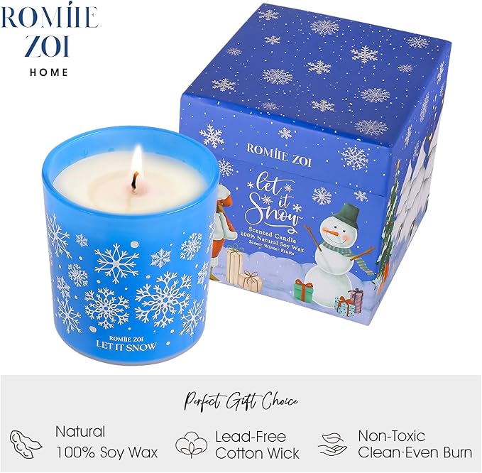 Christmas Scented Jar Candle - 6oz Soy Wax Candle - Let It Snow Infused with Winter Fruits Aroma - with Beautiful Keepsake Box Special for Christmas/Holiday Gifts