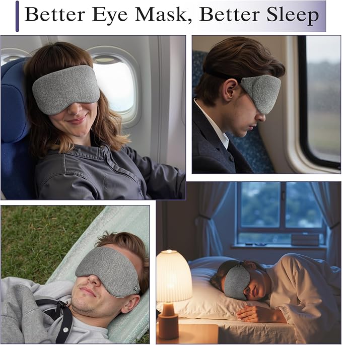 Cool Touche Sleep Mask for Side Sleepers Men & Women, Eye Mask with Memory Foam Nose Padding, Ultra Soft Blockout Eye Shade Cover, Cotton Sleep Mask for Sleeping, Travel, Nap (Gray)