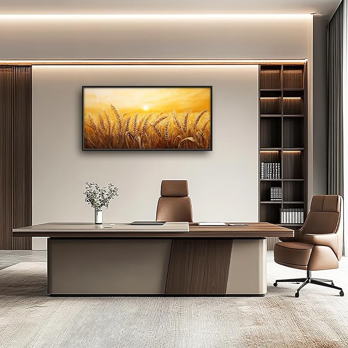 Wheat Field Wall Art Golden Wheat Landscape Pictures Wall Decor Sunset Large Master Over Above Bed Canvas Prints Horizontal Modern Artwork Painting Home Office Decorations For Kitchen Bedroom 30"x60"
