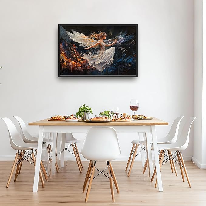 SweetFox Extra Large Angel Wings Girl Framed Wall Art for Living Room, Angel Woman Pictures Oversized Wall Decor Abstract Big Canvas Painting Print Artworks for Bathroom Master Bedroom 36L X 24W