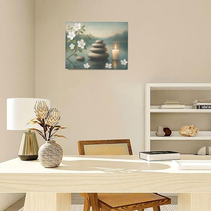 Zen Wall Art Zen Bathroom Wall Decor Spa Room Meditation Peaceful Pictures Decoration Spiritual Stone Canvas Painting Artwork Framed for Bathroom Living Room Bedroom Office 12"x16"