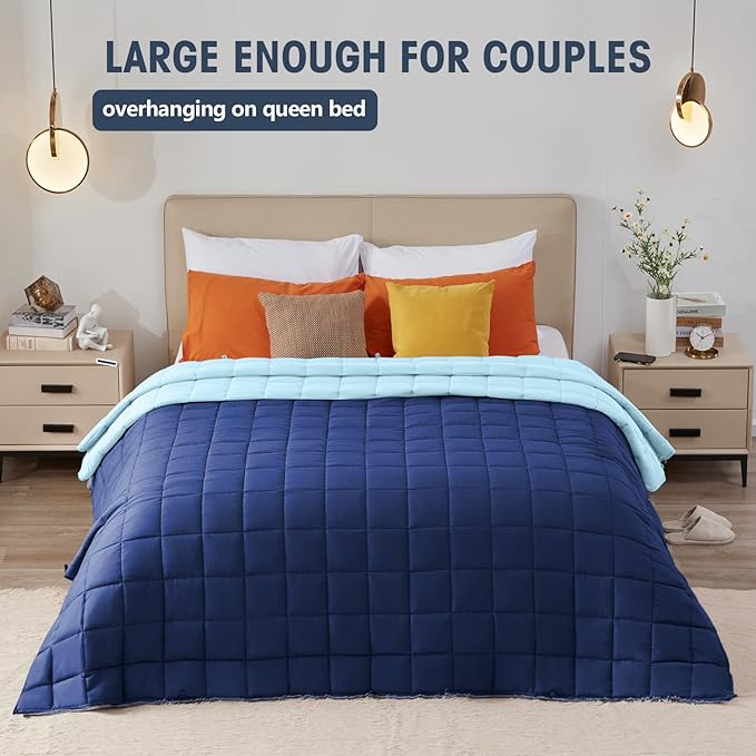 Weighted Blanket for Adults (20 lbs, 88” x 104”, Navy & Blue) Cooling Heavy Blanket for Sleeping Perfect for 190-210 lbs, Queen Size Breathable Blanket with Premium Glass Bead, Machine Washable