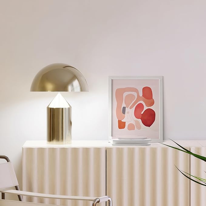 HAUS AND HUES Colorful Abstract Wall Art - Minimalist Retro Picture for Living Room Decor, Red and Pink Modern Wall Art Painting (Pink Abstract Shapes, White Frame, 8x10)