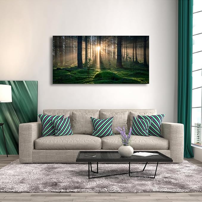 Sunrise Landscape Canvas Wall Art - 20x40 Inches - Tree and Forest Picture Artwork for Living Room and Bedroom Wall Decoration - Nature Painting Prints for a Serene Atmosphere