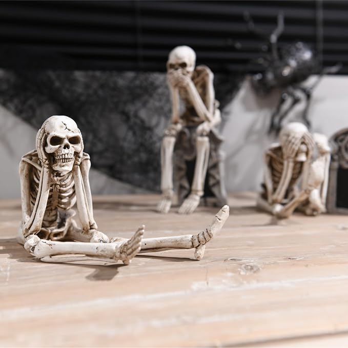 Newman House Studio Halloween Statues No-Evil Skeleton Collectible-Figurines - Realistic Skull Decorations See Speak Hear No Evil Home Decor Set of 3, 2.3L x 4W x 4.3H inch