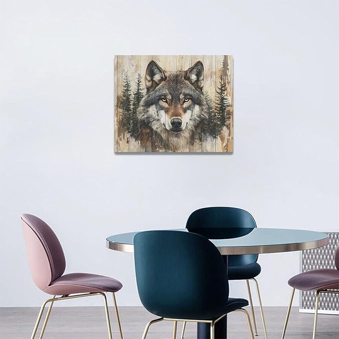 Vintage Wolf Wall Art Farmhouse Wildlife Wall Decor Country Animal Pictures Canvas Painting Artwork Home Decorations for Living Room Bedroom Bathroom Office 20"x16"