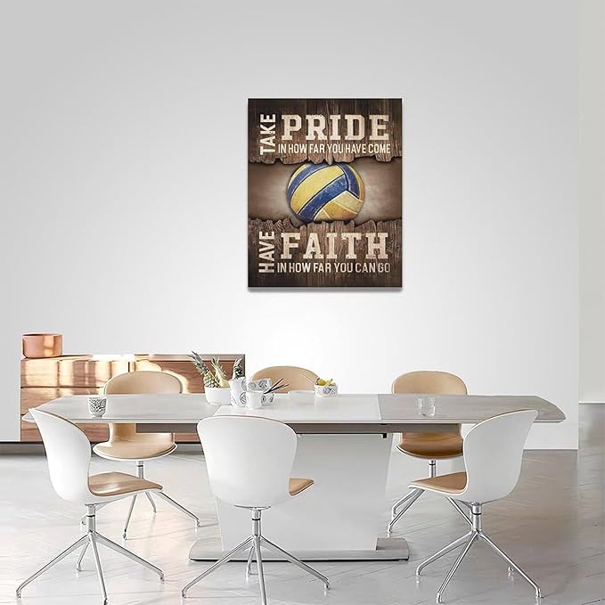 Fleruku Rustic Volleyball Wall Art Sports Wall Decor Inspirational Quotes Brown Pictures Volleyball Sign Canvas Painting Artwork Home Decorations for Boy Man Teenager Fans Bedroom Living Room 16"x20"