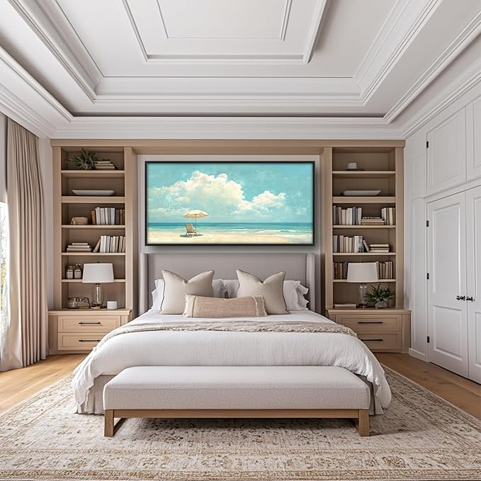 SweetFox Extra Large Coastal Beach Framed Wall Art for Living Room, Ocean Landscape Pictures Oversized Wall Decor Abstract Big Canvas Painting Print Artworks for Bathroom Master Bedroom 60L X 30W