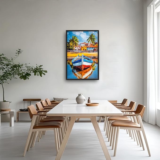 Graffiti Boat Large Wall Art Tropical Colorful Coastal Pictures Wall Decor Big Canvas Painting Prints Framed Artwork Home Decorations Above Bed for Bedroom Living Room Dining Room Bathroom 24"x36"