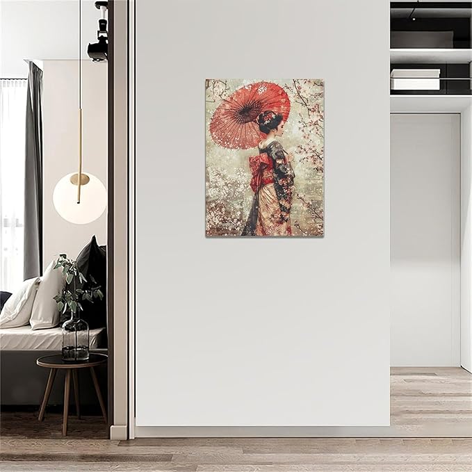 Fleruku Vintage Japanese Wall Art Japanese Geisha Wall Decor Japan Women Pictures Canvas Painting Artwork Home Decorations for Living Room Bedroom Bathroom Office 12"x16"