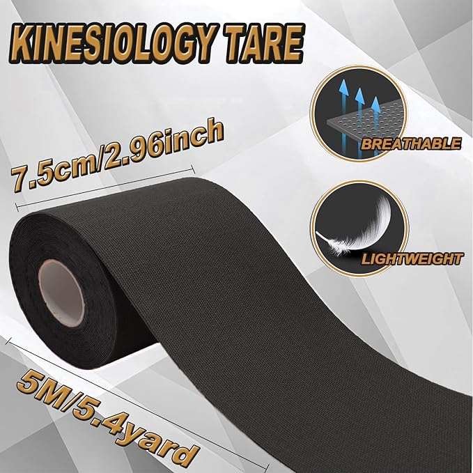 Kinesiology Tape Precut Pro-Waterproof Elastic Athletic Tape,Medical Grade Cotton Adhesive Sports Tape for Muscle Pain Relief & Joint Support, Breathable K Tape (4Rolls-(3inch-Uncut Mix))