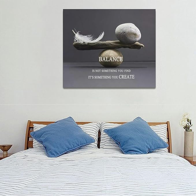 Zen Stone Wall Art Meditation Spiritual Wall Decor Inspirational Balance Feather Pictures Canvas Prints Framed Home Decorations Painting Artwork for Living Room Bedroom Office Bathroom 24"x20"