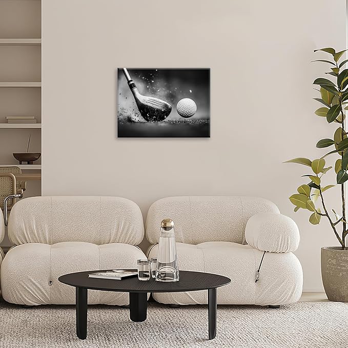 Olivine Golf Wall Art, Pictures Wall Decor, Black and White Sport Paintings, Golfing Sports Canvas Prints, Framed Artwork for Living Room Bedroom Bathroom Office Home Decoration 16"x12"