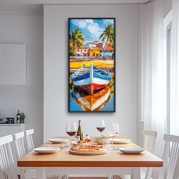 Graffiti Boat Large Wall Art Tropical Colorful Coastal Pictures Wall Decor Big Canvas Painting Prints Framed Artwork Home Decorations Above Bed for Bedroom Living Room Dining Room Bathroom 30"x60"