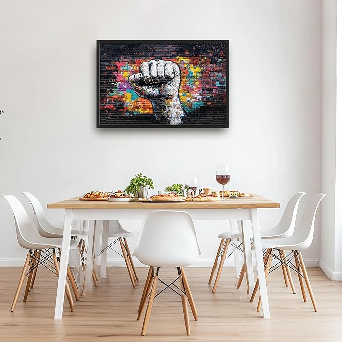 SweetFox Extra Large Graffiti Fist Framed Wall Art for Living Room, Raised Fist Street Art Pictures Oversized Wall Decor Abstract Canvas Painting Print Artwork for Bathroom Master Bedroom 36L X 24W