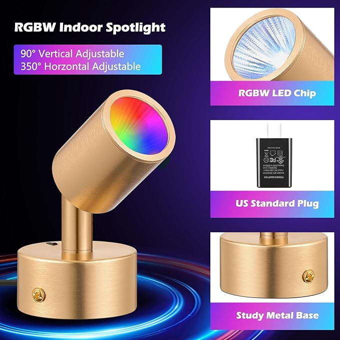 2 Pack LED Spot Lights Indoor Spot Lights Accent Lighting, RGBW Color Changing Up Lights Indoor Remote Control Plant Spotlight