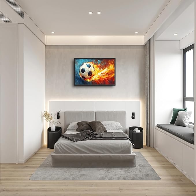 Olivine Sports Wall Art, Soccer Wall Decor, Abstract Football Canvas Prints Painting, Framed Artwork for Bathroom Bedroom Living Room Office Home Gym Decoration 36"x24"