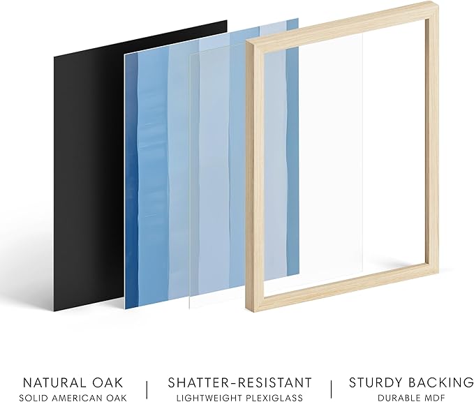 HAUS AND HUES Modern Abstract Wall Art - Blue and Green Living Room Art, Modern Artwork for Walls, Minimalist Picture for Living Room(Painted Stripes, Beige Frame, 8x10)
