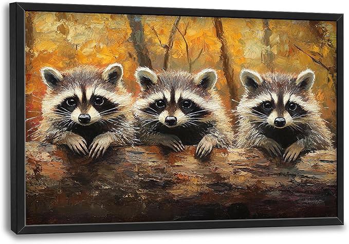 Kylora Raccoon Wall Art Raccoons Pictures Wall Decor Abstract Fall Prints Modern Artwork Autumn Painting Home Office Decorations For Kitchen Bathroom Bedroom Dining Living Room 36"x24"