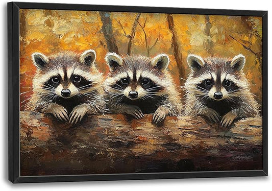 Kylora Raccoon Wall Art Raccoons Pictures Wall Decor Abstract Fall Prints Modern Artwork Autumn Painting Home Office Decorations For Kitchen Bathroom Bedroom Dining Living Room 36"x24"