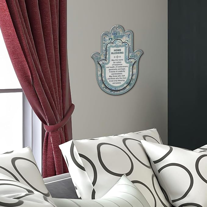 Hamsa with Epoxy 7.3"- Blue English Home Blessing