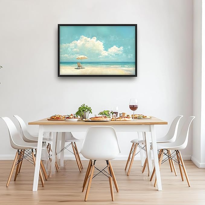 SweetFox Extra Large Coastal Beach Framed Wall Art for Living Room, Ocean Landscape Pictures Oversized Wall Decor Abstract Big Canvas Painting Print Artworks for Bathroom Master Bedroom 36L X 24W