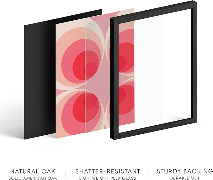 HAUS AND HUES Colorful Abstract Wall Art - Minimalist Retro Picture for Living Room Decor, Red and Pink Modern Wall Art Painting (Pink Mod, Black Frame, 12x16)