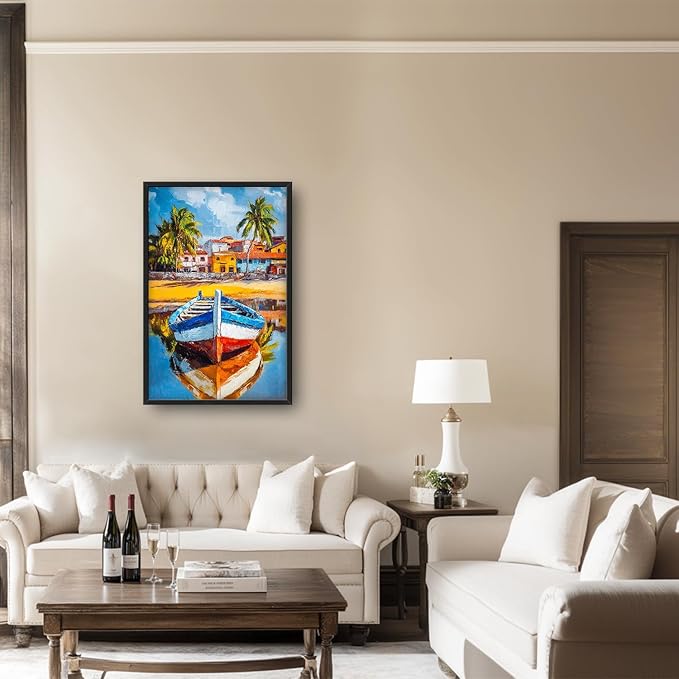 Graffiti Boat Large Wall Art Tropical Colorful Coastal Pictures Wall Decor Big Canvas Painting Prints Framed Artwork Home Decorations Above Bed for Bedroom Living Room Dining Room Bathroom 24"x36"