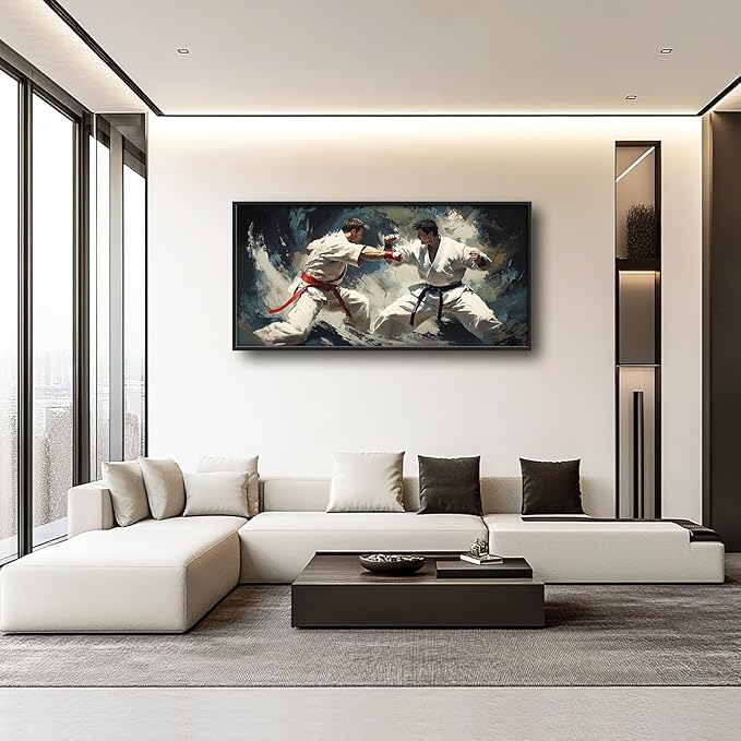 Karate Wall Art Large Sports Pictures Wall Decor Taekwondo Oversize Canvas Prints Painting Framed Artwork Home Decoration Gifts for Gym Bedroom Living Room Office 60"x30"
