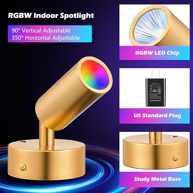 2 Pack LED Spot Lights, 5W RGBW 16 Color Changing Up Lights, Indoor Accent Lighting, Remote Control Plant Spotlight Decorative Lights
