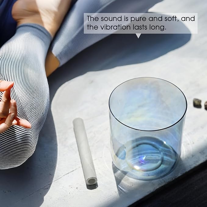432HZ 7 Inch C Note Root Chakra Boundless Celestia Color Clear Quartz Crystal Singing Bowl with Carry Case Bag for Sound Healing and Meditation