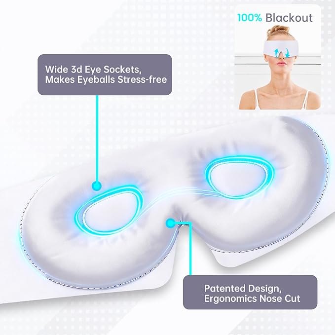 Calm & Relax 3D Sleep Eye Mask – Bamboo Fiber Soft Eye Cover with Zero Pressure, Lash-Friendly Design & Adjustable Strap – Lightweight Light Blocking Mask for Women & Men, Travel, Nap, Office
