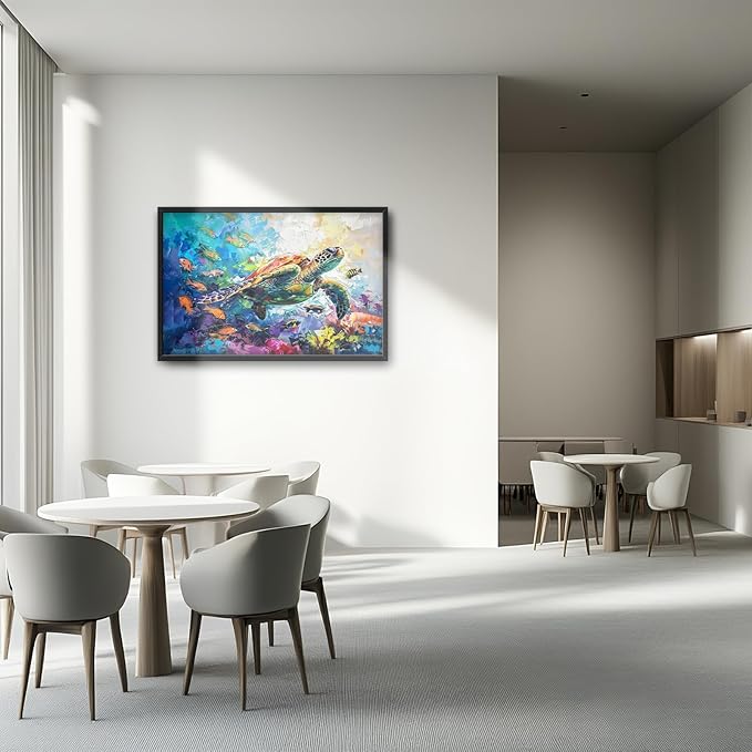Large Sea turtle Framed Wall Art for Living Room Ocean Sea Turtle Pictures Canvas Coastal Beach Print Painting Artwork Nautical Home Decorations for Bathroom Bedroom Office 36x24 inch