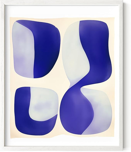 HAUS AND HUES Modern Abstract Wall Art - Blue and Green Living Room Art, Modern Artwork for Walls, Minimalist Picture for Living Room(Blue Tribal Shapes 2, White Frame, 8x10)