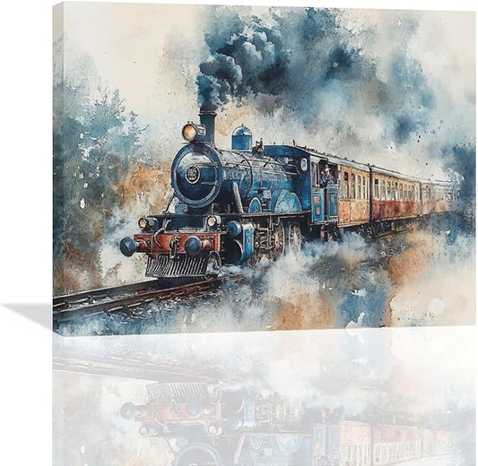 Fleruku Train Wall Art Train Wall Decor Pictures Canvas Painting Artwork Home Decorations For Living Room Bedroom Bathroom Office Nursery Classroom 20"x16"