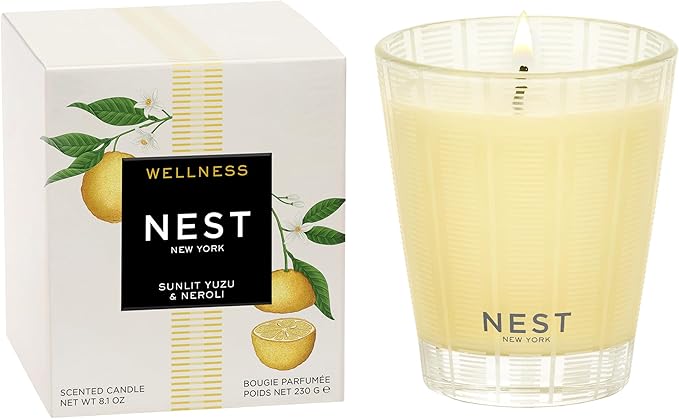 NEST New York Scented Classic Candle, Sunlit Yuzu & Neroli - 8.1 oz - Up to 60-Hour Burn Time - Reusable Glass Vessel