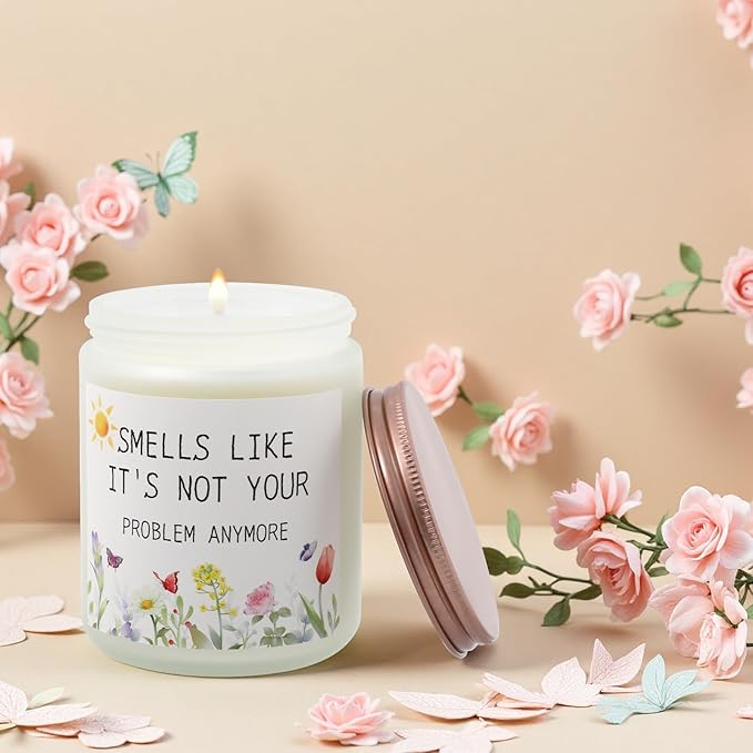 Lavender 'Not Your Problem' Scented Candle - 8oz Jar, 50-Hour Burn Time - Stress Relief & Relaxation Gift for Women, Men, Coworkers - Cotton Wick Aromatherapy Candle
