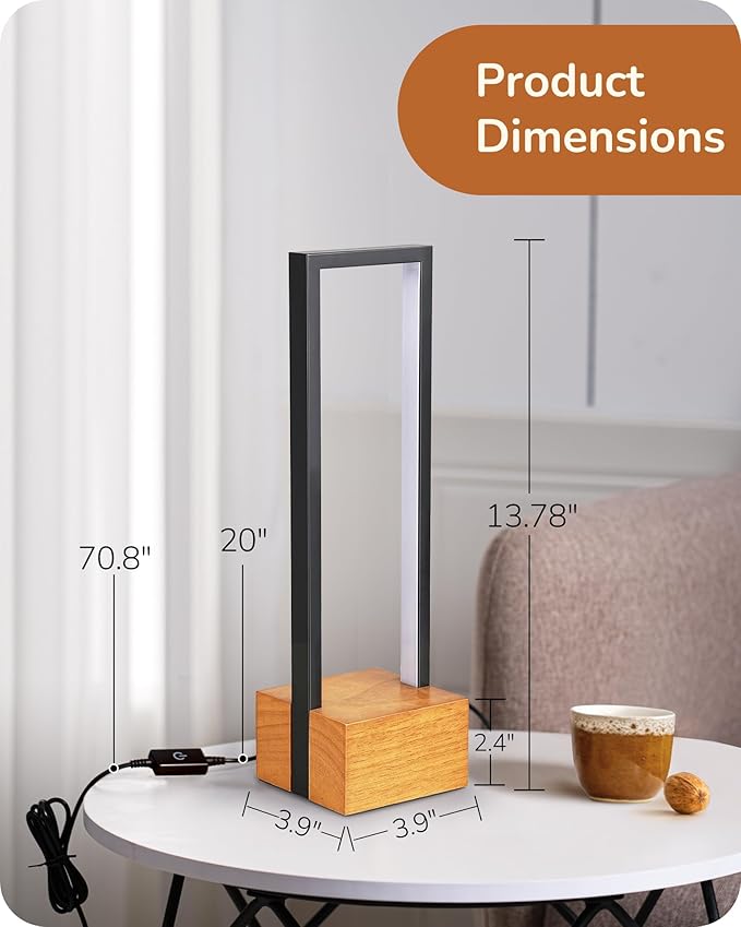 EDISHINE LED Table Lamp, Wooden Bedside Lamp with 3 Color Temperatures, Dimmable Square Nightstand Lamp for Bedroom Living Room, Complete Dark Rose Wood Color Base