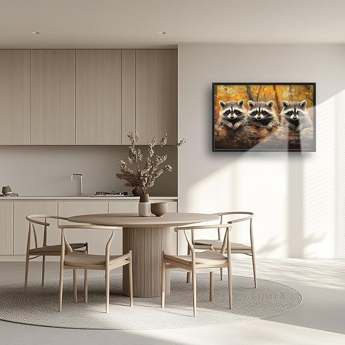Kylora Raccoon Wall Art Raccoons Pictures Wall Decor Abstract Fall Prints Modern Artwork Autumn Painting Home Office Decorations For Kitchen Bathroom Bedroom Dining Living Room 36"x24"