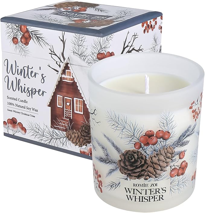 Christmas Scented Jar Candle - 6oz Soy Wax Candle - Winter's Whisper Infused with Wintery Christmas Trees Aroma - with Beautiful Keepsake Box Special for Christmas/Holiday Gifts