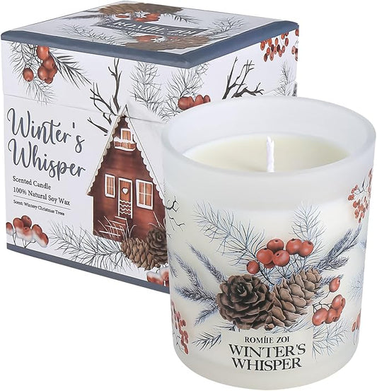 Christmas Scented Jar Candle - 6oz Soy Wax Candle - Winter's Whisper Infused with Wintery Christmas Trees Aroma - with Beautiful Keepsake Box Special for Christmas/Holiday Gifts