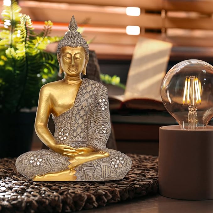 Buddha Statue for Home Decor Gold 12.4”-Buddha Statues for Zen Decor - Spiritual Décor-Buddha Decor for Living Room-Buda – Budda – Indoor Buddha Gift for Relaxation, Meditation or Shrine…