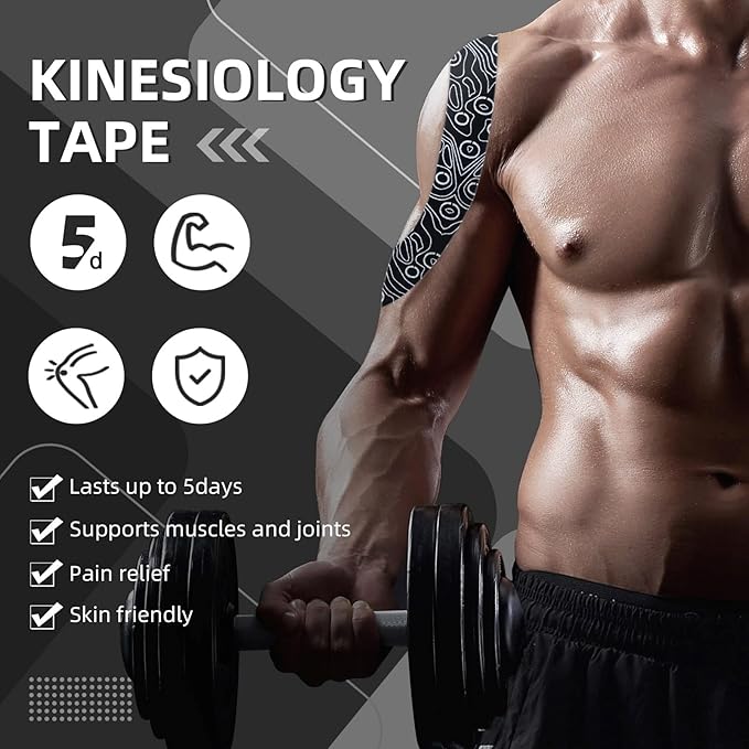 OK TAPE PRO Kinesiology Tape Uncut Roll, Elastic Physical Therapy Athletic Tape for Pain Relief, Muscle Support, Kinetic Tape, Water Resistant, 2in X 16.4ft -Black 4 Pack