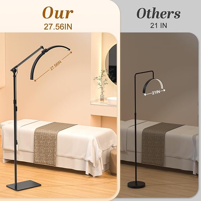 Esthetician Light, 3-Color Dimmable Lash Lamp, 308 LED Beads Shadowless Half Moon Light, Lash Foldable Floor Lamp with 360° Rotation for Beauty, Tattoo, Spotlight, Reading
