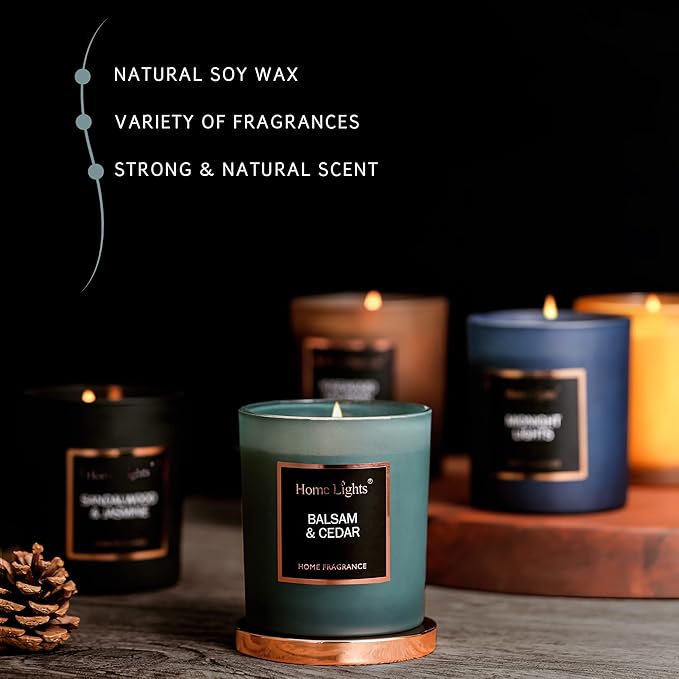 Scented Soy Candles, 35 Hours Burn Time, Natural Soy Wax, Home Fragrance Decor Gift for Women & Men, Balsam & Cedar